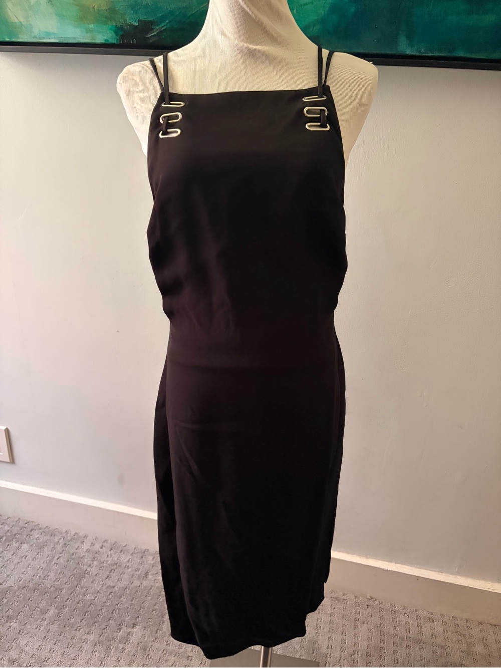 Sexy Open Strap Back Dress with Double Spaghetti Straps and Metal Details